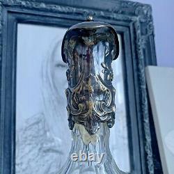 Vintage Wine Claret Jug Cut Glass Crystal Silver Plated Ewer Spain