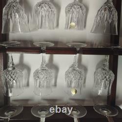Vintage Wine Glass And Champaign Flutes With Wooden Rack Crystal France 24% Lead