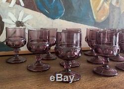 Vintage Wine Glasses Amethyst Kings Crown Thumbprint Set of 18 Plum Rare
