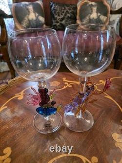 Vintage Wine Glasses Crab And Fish Shaped Stems Set of 2 8.5