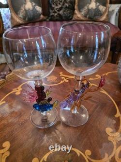 Vintage Wine Glasses Crab And Fish Shaped Stems Set of 2 8.5
