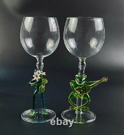 Vintage Wine Glasses Frog Shaped Stems Set of 2 Beautiful 8.5