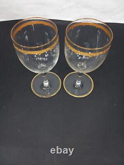 Vintage Wine Glasses Gold Rim Drinkware Set of 2 MCM Roty Gilding 6 7/8