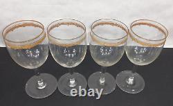 Vintage Wine Glasses Gold Rim Drinkware Set of 4 MCM Roty Gilding 6 7/8
