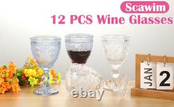Vintage Wine Glasses Set of 12, 10 oz Glass Goblets Wine Glassware, Romantic