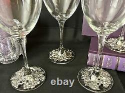 Vintage Wine Glasses Silver Plated Grape Decorated Foot 1997 Wine Goblets 5 Pc