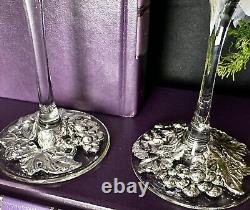 Vintage Wine Glasses Silver Plated Grape Decorated Foot 1997 Wine Goblets 5 Pc