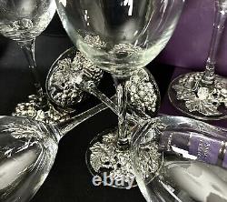 Vintage Wine Glasses Silver Plated Grape Decorated Foot 1997 Wine Goblets 5 Pc