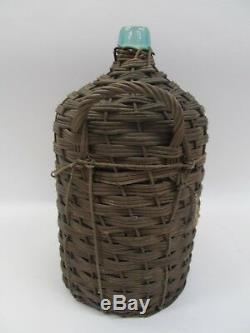 Vintage Wine Making 5 Gallon Glass Carboy Covered In Wicker Basket