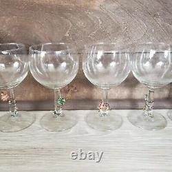 Vintage Wine Set of 8 Glasses with Glass Art. Murano style