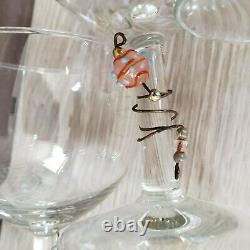 Vintage Wine Set of 8 Glasses with Glass Art. Murano style