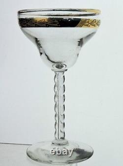 Vintage Wine/cocktail/sherry Glass Set 10 Gold Rim Twist Stem Stemware Barware