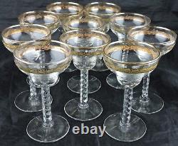 Vintage Wine/cocktail/sherry Glass Set 10 Gold Rim Twist Stem Stemware Barware
