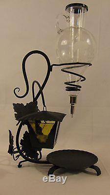 Vintage Wrought Iron & Glass Wine Holder Aerator Dispenser Server Votive Holder