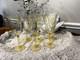 Vintage Yellow Stem Etched Floral Glass Wine Goblets Set of 6