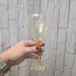 Vintage Yellow Topaz Etched Stemware Wine Glass Set of 11