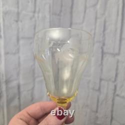 Vintage Yellow Topaz Etched Stemware Wine Glass Set of 11