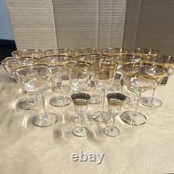 Vintage bohemian crystal wine glasses featuring 22 k gold etching