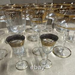 Vintage bohemian crystal wine glasses featuring 22 k gold etching
