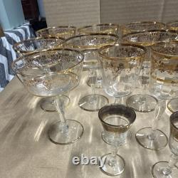 Vintage bohemian crystal wine glasses featuring 22 k gold etching