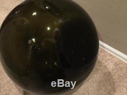 Vintage charcoal / dark olive green glass hand blown demijohn carboy wine bottle