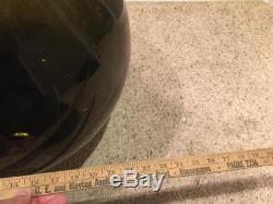 Vintage charcoal / dark olive green glass hand blown demijohn carboy wine bottle