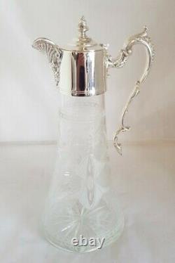 Vintage fine quality cut glass Wine Ewer / Claret Jug. By G. C. T & Co. Sheffield