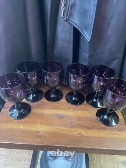 Vintage mcm mid century Carlo Moretti Empoli Glass Set 6 Wine Goblets Amethyst