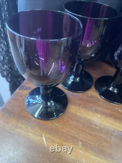 Vintage mcm mid century Carlo Moretti Empoli Glass Set 6 Wine Goblets Amethyst