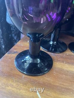 Vintage mcm mid century Carlo Moretti Empoli Glass Set 6 Wine Goblets Amethyst