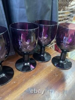 Vintage mcm mid century Carlo Moretti Empoli Glass Set 6 Wine Goblets Amethyst