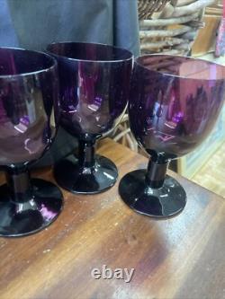 Vintage mcm mid century Carlo Moretti Empoli Glass Set 6 Wine Goblets Amethyst