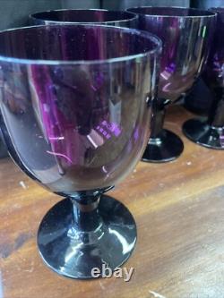 Vintage mcm mid century Carlo Moretti Empoli Glass Set 6 Wine Goblets Amethyst