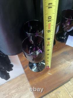 Vintage mcm mid century Carlo Moretti Empoli Glass Set 6 Wine Goblets Amethyst