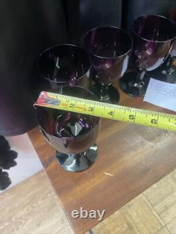 Vintage mcm mid century Carlo Moretti Empoli Glass Set 6 Wine Goblets Amethyst