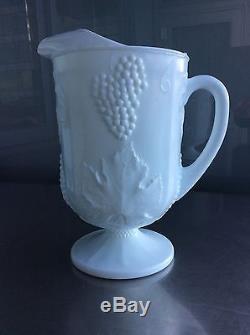 Vintage milk glass Grape Leaves White Pitcher Wine Glass Cup