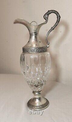 Vintage ornate silver plate figural glass ewer wine claret decanter antique