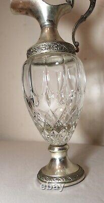 Vintage ornate silver plate figural glass ewer wine claret decanter antique