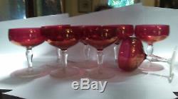 Vintage red cranberry goblets wine champagne set of 8 depression glass antique