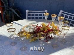 Vintage set of 10 gold rimmed wine glasses with appetizer plate