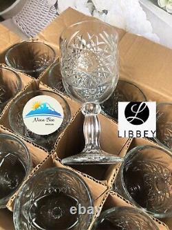 Vintage set of 12 Libbey cut glass wine goblet falling leaves And Stars