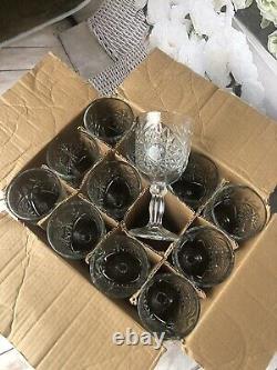 Vintage set of 12 Libbey cut glass wine goblet falling leaves And Stars