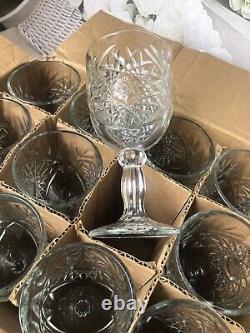 Vintage set of 12 Libbey cut glass wine goblet falling leaves And Stars