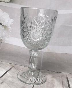 Vintage set of 12 Libbey cut glass wine goblet falling leaves And Stars