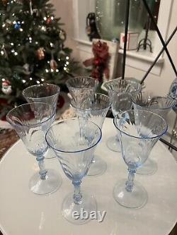Vintage set of 8 cambridge depression glass caprice moonlight blue wine water