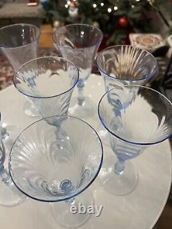 Vintage set of 8 cambridge depression glass caprice moonlight blue wine water