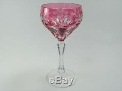 Vintage set of six flash cut glass Bohemian overlaid harlequin hock wine glasses