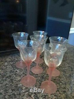 Vintage wine decanter & glasses set pink frosted glass crystal made in Romania