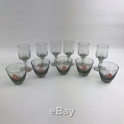 Vntg Mid Century Modern Holmegaard Lutken Canada Smoke Wine Glass Cups LOT OF 11