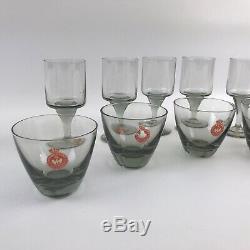 Vntg Mid Century Modern Holmegaard Lutken Canada Smoke Wine Glass Cups LOT OF 11